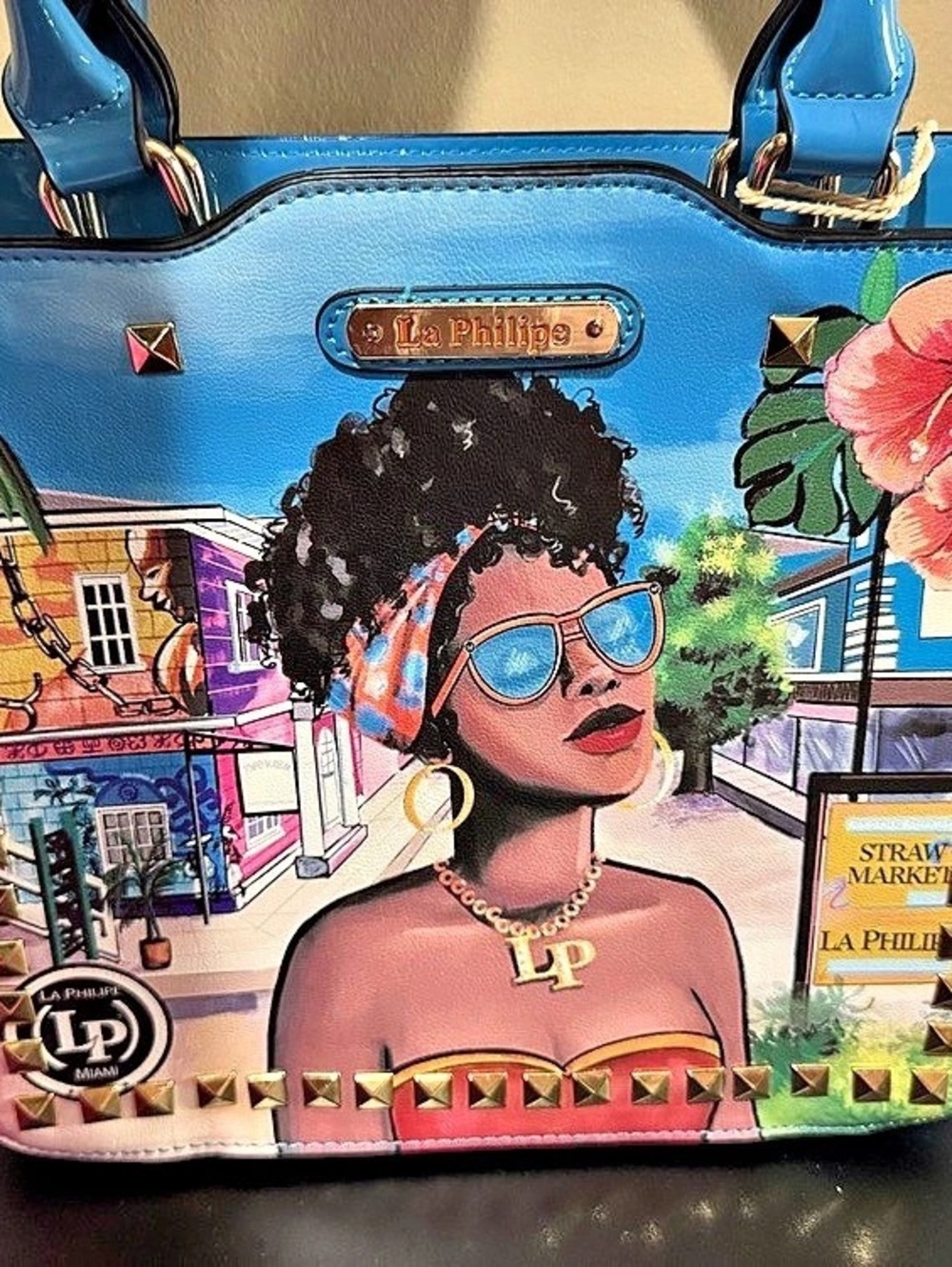 La Philipe Blue & Pink Printed Tote